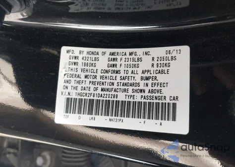 2013 Honda Accord Exl from USA, damaged, VIN 1HGCR2F81DA220289